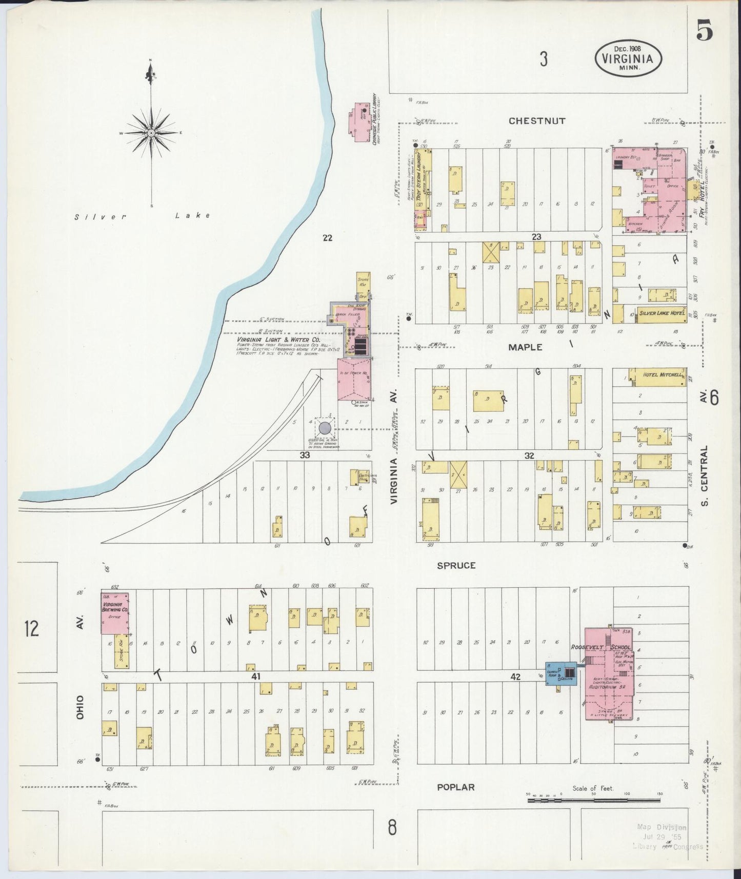 Sanborn Fire Insurance Map from Virginia, Saint Louis County, Minnesota (1908), Sheet #0005 - Complete Map Set gallery image, historic Sanborn map, vintage wall art, Minnesota Minnesota