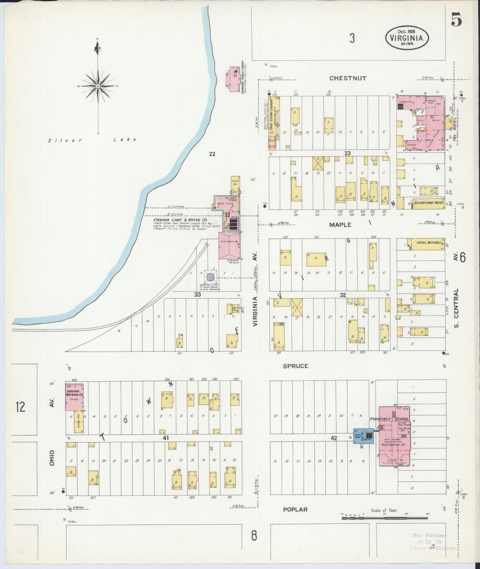 Sanborn Fire Insurance Map from Virginia, Saint Louis County, Minnesota (1908), Sheet #0005 - Complete Map Set gallery image, historic Sanborn map, vintage wall art, Minnesota Minnesota