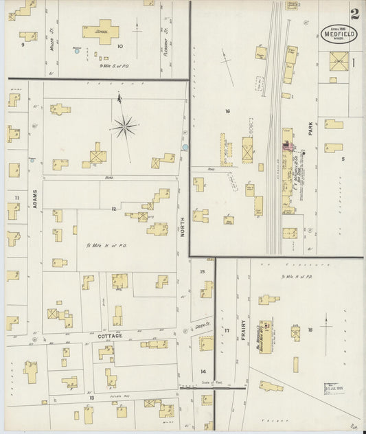 Sanborn Fire Insurance Map from Medfield, Norfolk County, Massachusetts (1898), Sheet #0002 - Historic Sanborn Fire Insurance Map Print, vintage old map wall art, antique decor, genealogy gift, Massachusetts Massachusetts map
