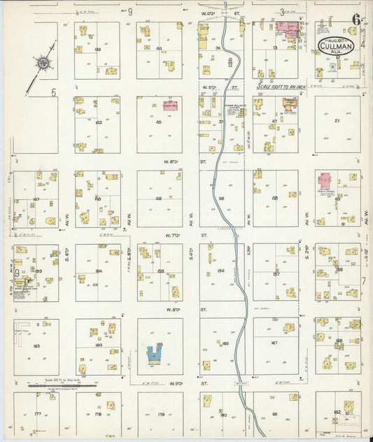 Sanborn Fire Insurance Map from Cullman, Cullman County, Alabama (1917), Sheet #0006 - Historic Sanborn Fire Insurance Map Print, vintage old map wall art, antique decor, genealogy gift, Alabama Alabama map