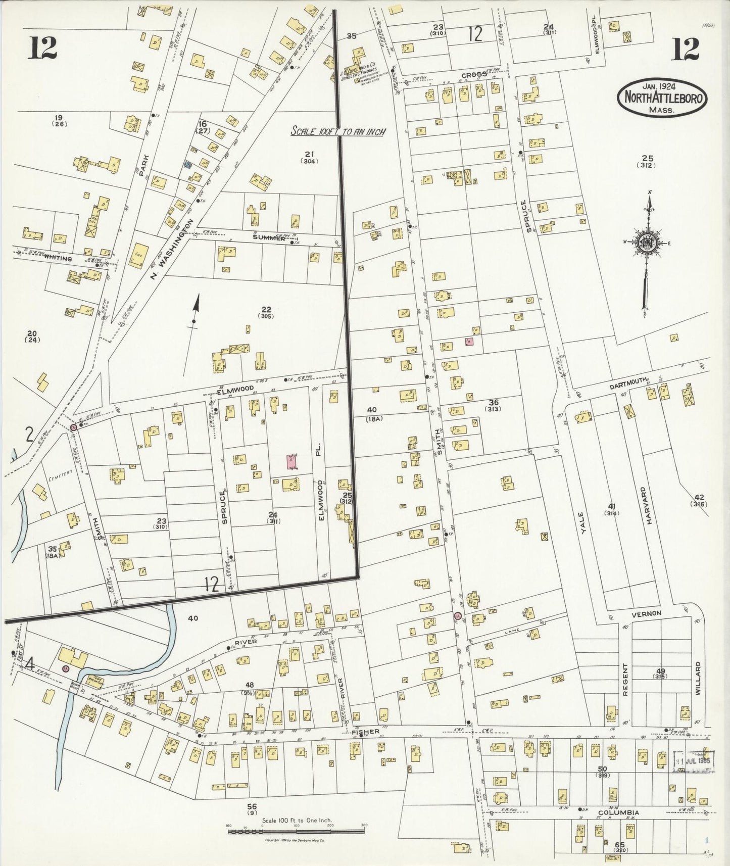 Sanborn Fire Insurance Map from North Attleborough, Bristol County, Massachusetts (1924), Sheet #0012 - Complete Map Set gallery image, historic Sanborn map, vintage wall art, Massachusetts Massachusetts