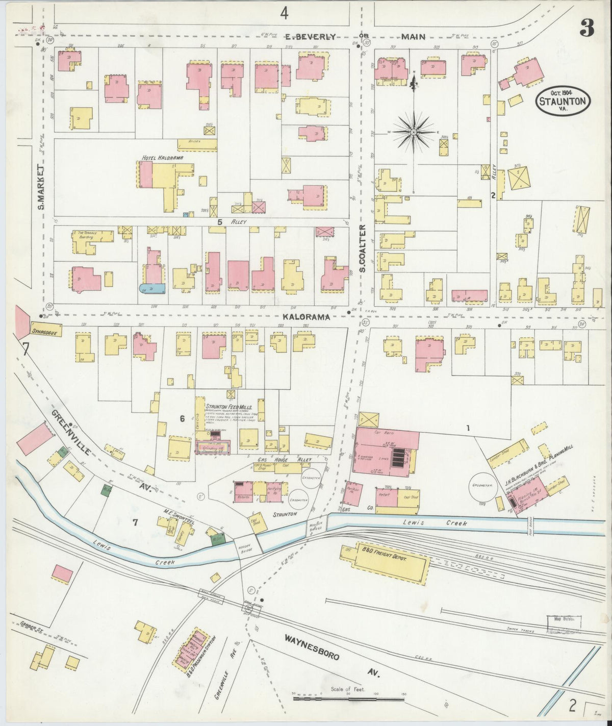 Sanborn Fire Insurance Map from Staunton, Independent Cities, Virginia (1904), Sheet #0003 - Complete Map Set gallery image, historic Sanborn map, vintage wall art, Virginia Virginia