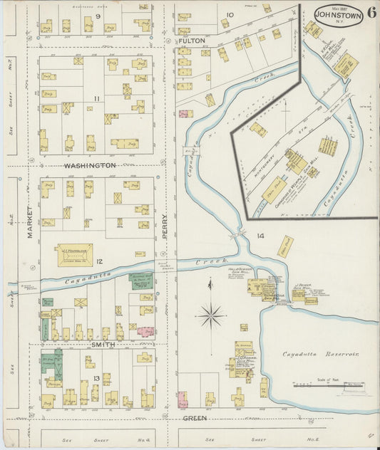 Sanborn Fire Insurance Map from Johnstown, Fulton County, New York (1887), Sheet #0006 - Historic Sanborn Fire Insurance Map Print, vintage old map wall art, antique decor, genealogy gift, New York New York map