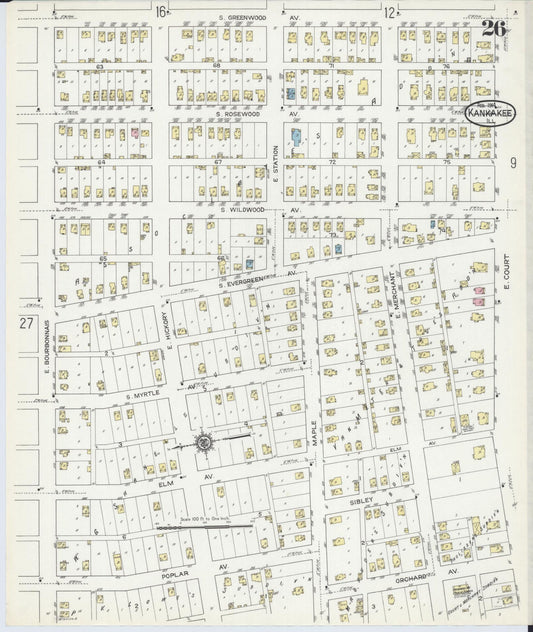 Sanborn Fire Insurance Map from Kankakee, Kankakee County, Illinois (1914), Sheet #0026 - Historic Sanborn Fire Insurance Map Print, vintage old map wall art, antique decor, genealogy gift, Illinois Illinois map