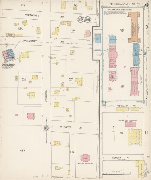 Sanborn Fire Insurance Map from Deer Lodge, Powell County, Montana (1912), Sheet #0004 - Historic Sanborn Fire Insurance Map Print, vintage old map wall art, antique decor, genealogy gift, Montana Montana map