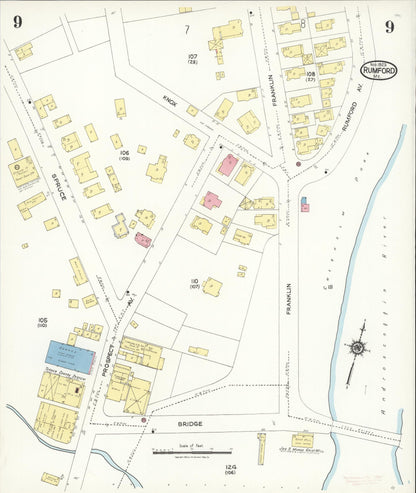Sanborn Fire Insurance Map from Rumford, Oxford County, Maine (1923), Sheet #0009 - Complete Map Set gallery image, historic Sanborn map, vintage wall art, Maine Maine