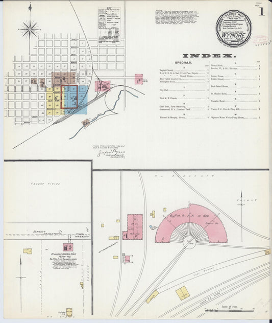 Sanborn Fire Insurance Map from Wymore, Gage County, Nebraska (1892), Sheet #0001 - Historic Sanborn Fire Insurance Map Print, vintage old map wall art, antique decor, genealogy gift, Nebraska Nebraska map