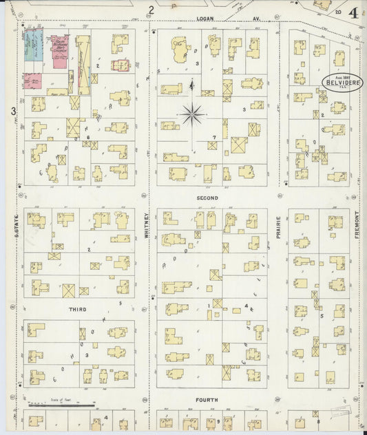 Sanborn Fire Insurance Map from Belvidere, Boone County, Illinois (1897), Sheet #0004 - Historic Sanborn Fire Insurance Map Print, vintage old map wall art, antique decor, genealogy gift, Illinois Illinois map