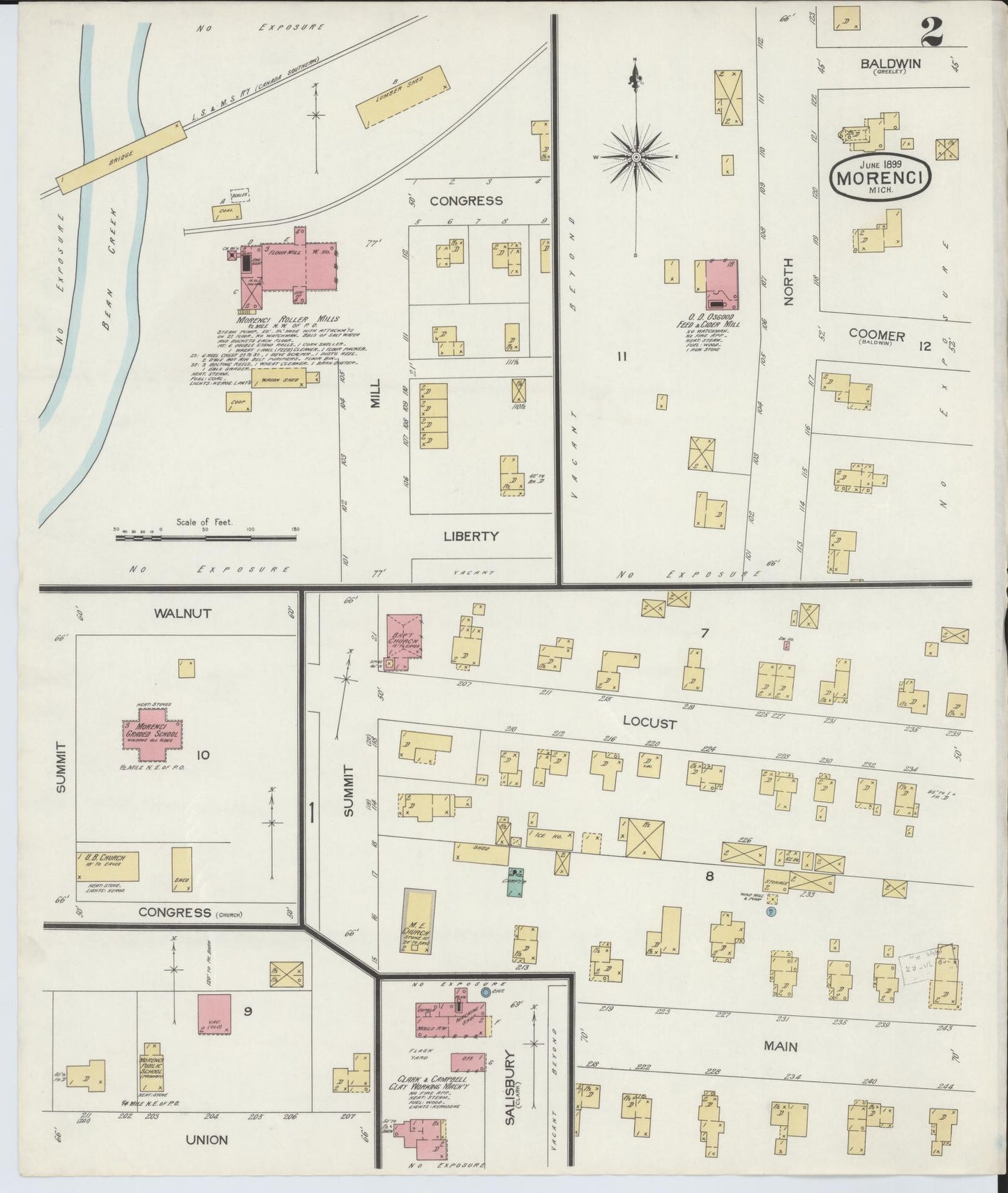 Sanborn Fire Insurance Map from Morenci, Lenawee County, Michigan (1899), Sheet #0002 - Complete Map Set gallery image, historic Sanborn map, vintage wall art, Michigan Michigan