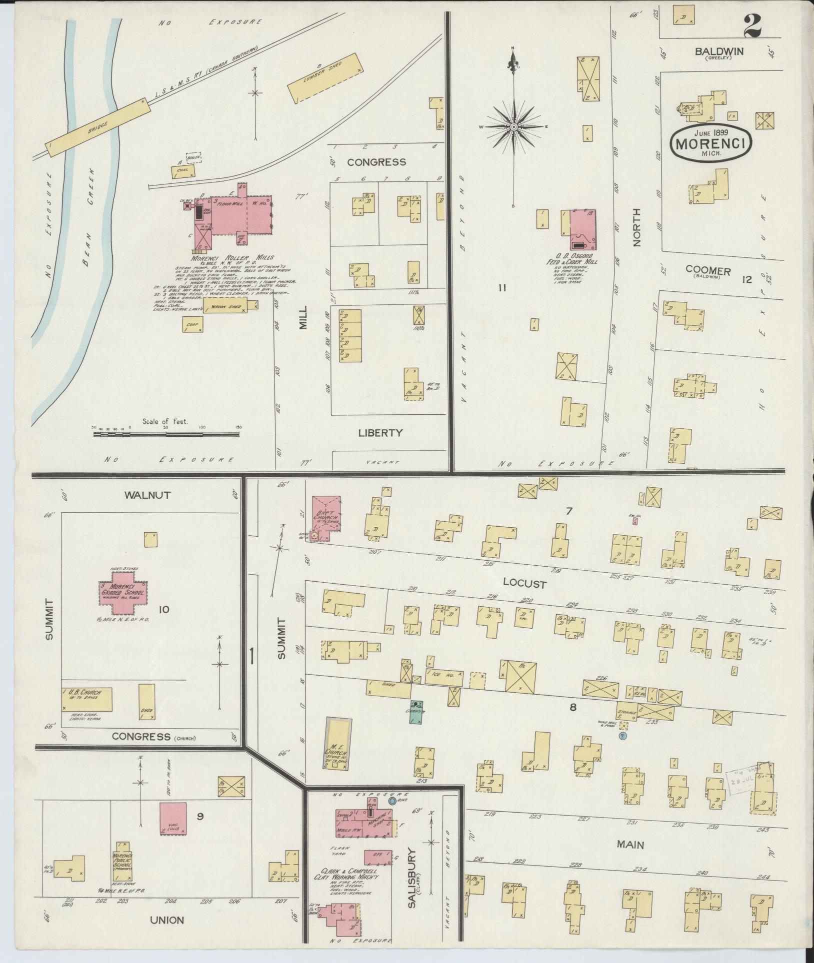 Sanborn Fire Insurance Map from Morenci, Lenawee County, Michigan (1899), Sheet #0002 - Complete Map Set gallery image, historic Sanborn map, vintage wall art, Michigan Michigan