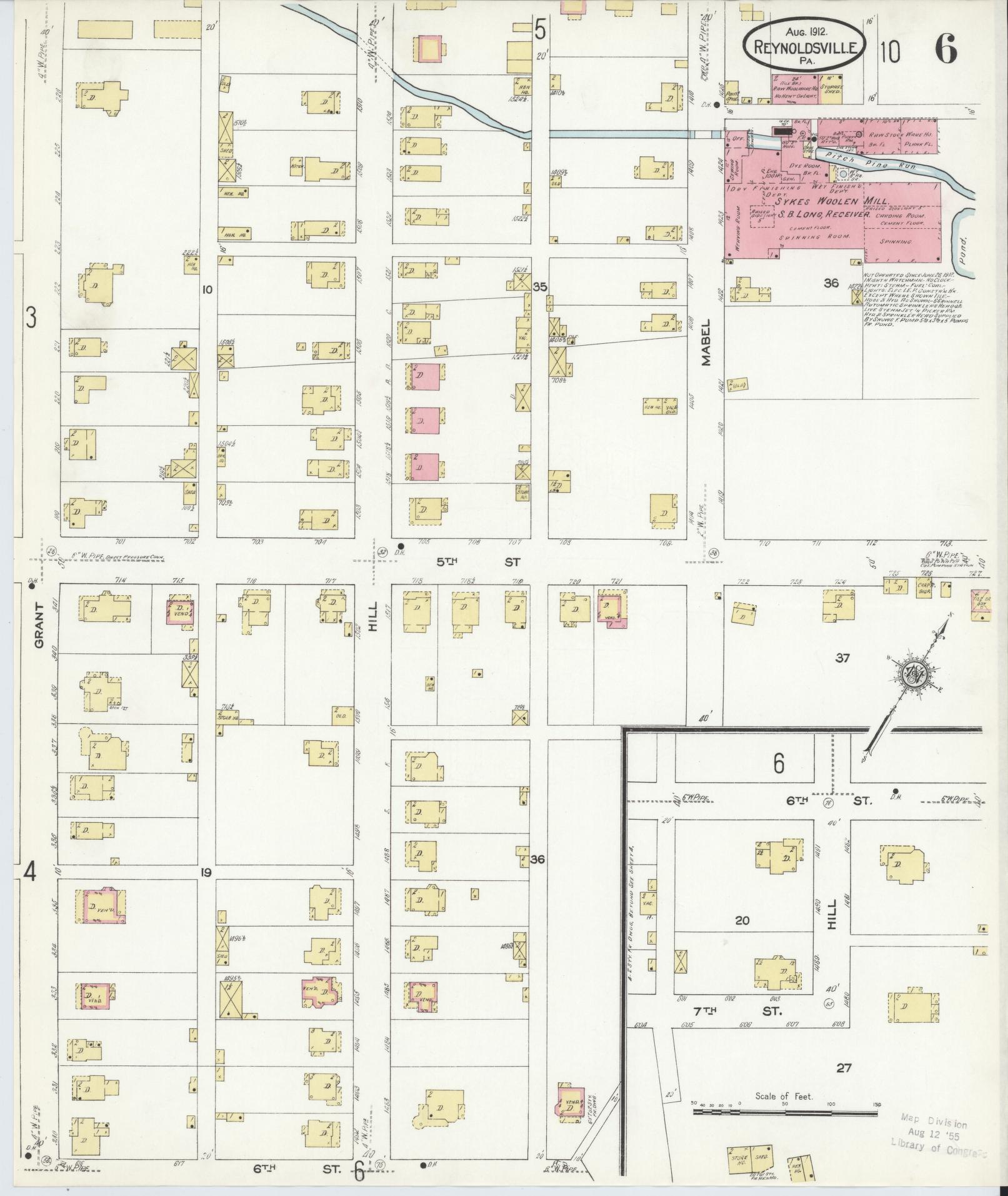 Sanborn Fire Insurance Map from Reynoldsville, Jefferson County, Pennsylvania (1912), Sheet #0006 - Complete Map Set gallery image, historic Sanborn map, vintage wall art, Pennsylvania Pennsylvania