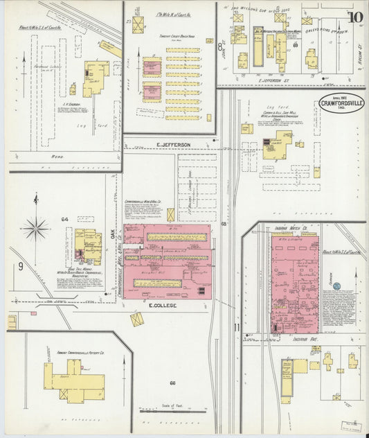Sanborn Fire Insurance Map from Crawfordsville, Montgomery County, Indiana (1902), Sheet #0010 - Historic Sanborn Fire Insurance Map Print, vintage old map wall art, antique decor, genealogy gift, Indiana Indiana map
