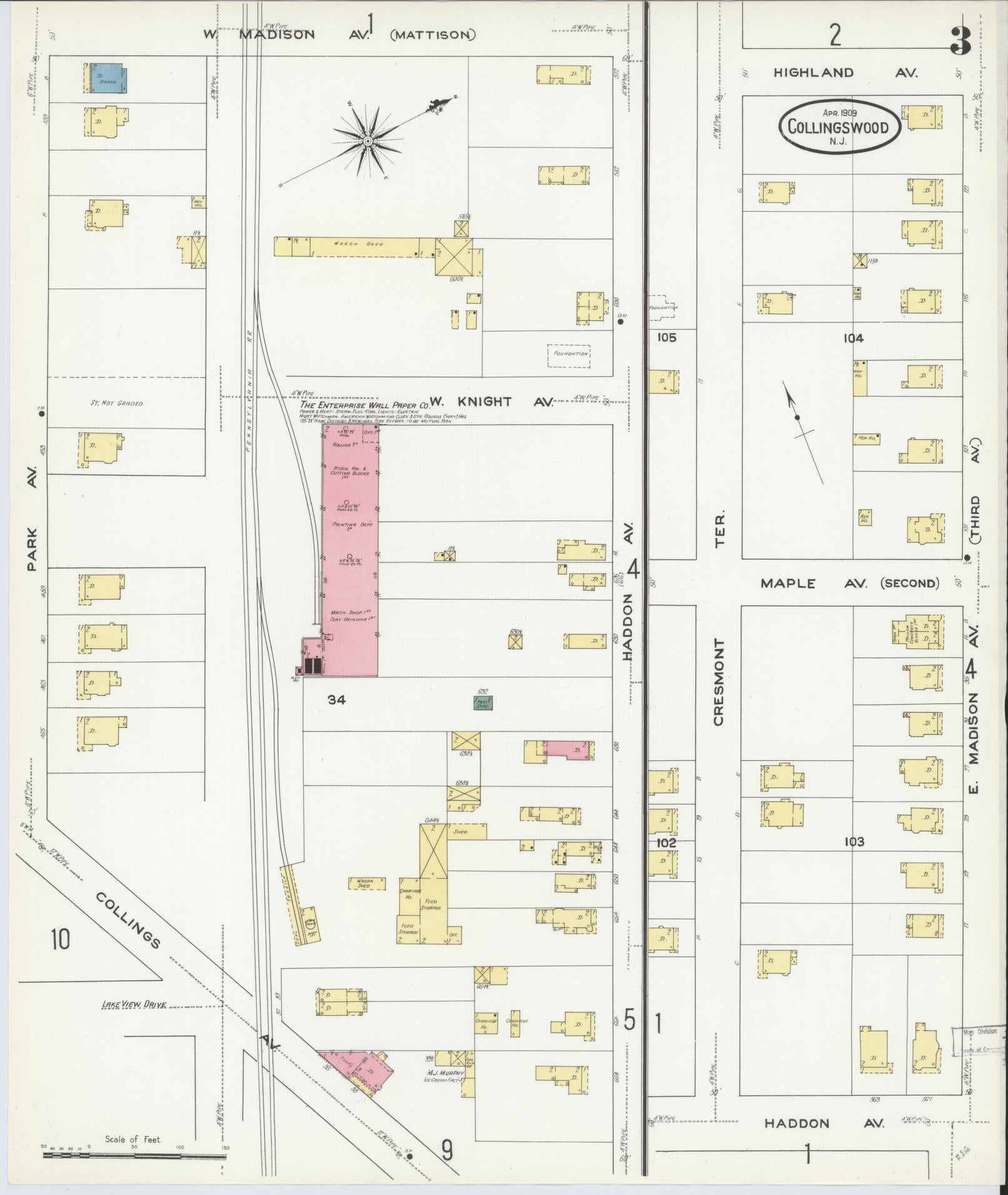 Sanborn Fire Insurance Map from Collingswood, Camden County, New Jersey (1909), Sheet #0003 - Complete Map Set gallery image, historic Sanborn map, vintage wall art, New Jersey New Jersey