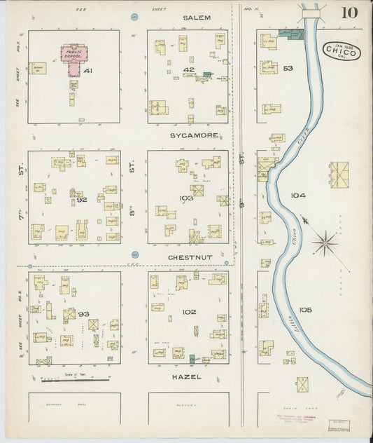 Sanborn Fire Insurance Map from Chico, Butte County, California (1886), Sheet #0010 - Historic Sanborn Fire Insurance Map Print, vintage old map wall art, antique decor, genealogy gift, California California map