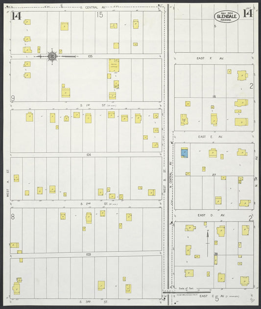 Sanborn Fire Insurance Map from Glendale, Maricopa County, Arizona (1924), Sheet #0014 - Historic Sanborn Fire Insurance Map Print, vintage old map wall art, antique decor, genealogy gift, Arizona Arizona map