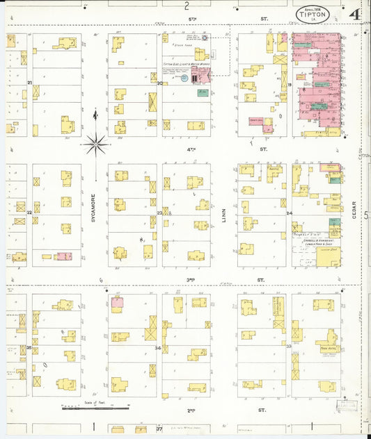 Sanborn Fire Insurance Map from Tipton, Cedar County, Iowa (1906), Sheet #0004 - Historic Sanborn Fire Insurance Map Print, vintage old map wall art