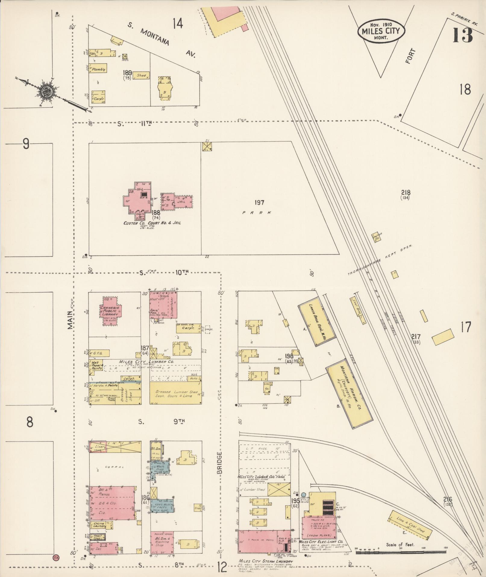 Sanborn Fire Insurance Map from Miles City, Custer County, Montana (1910), Sheet #0013 - Complete Map Set gallery image, historic Sanborn map, vintage wall art, Montana Montana