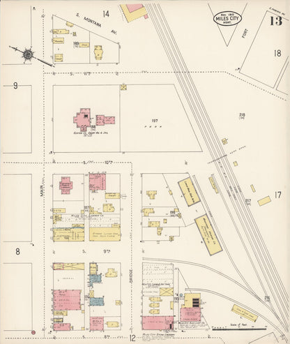 Sanborn Fire Insurance Map from Miles City, Custer County, Montana (1910), Sheet #0013 - Complete Map Set gallery image, historic Sanborn map, vintage wall art, Montana Montana