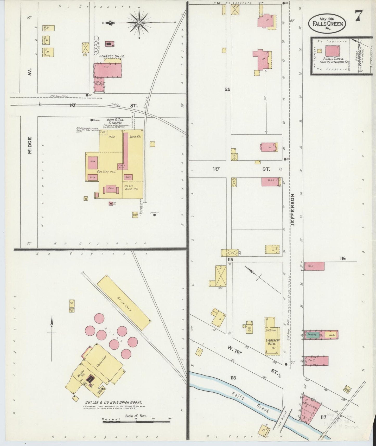 Sanborn Fire Insurance Map from Falls Creek, Jefferson And Clearfield Counties, Pennsylvania (1906), Sheet #0007 - Historic Sanborn Fire Insurance Map Print, vintage old map wall art, antique decor, genealogy gift, Pennsylvania Pennsylvania map