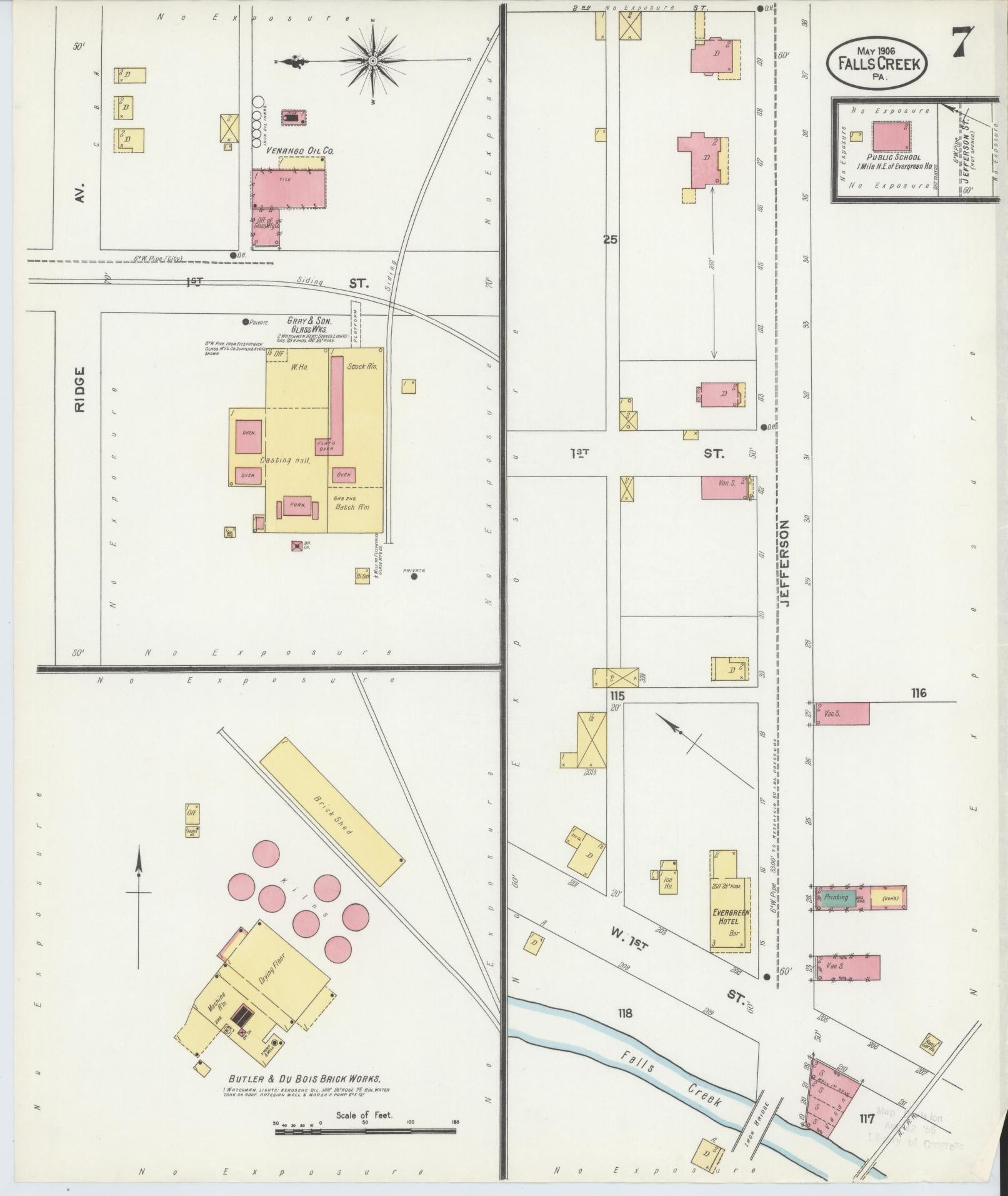 Sanborn Fire Insurance Map from Falls Creek, Jefferson And Clearfield Counties, Pennsylvania (1906), Sheet #0007 - Historic Sanborn Fire Insurance Map Print, vintage old map wall art, antique decor, genealogy gift, Pennsylvania Pennsylvania map