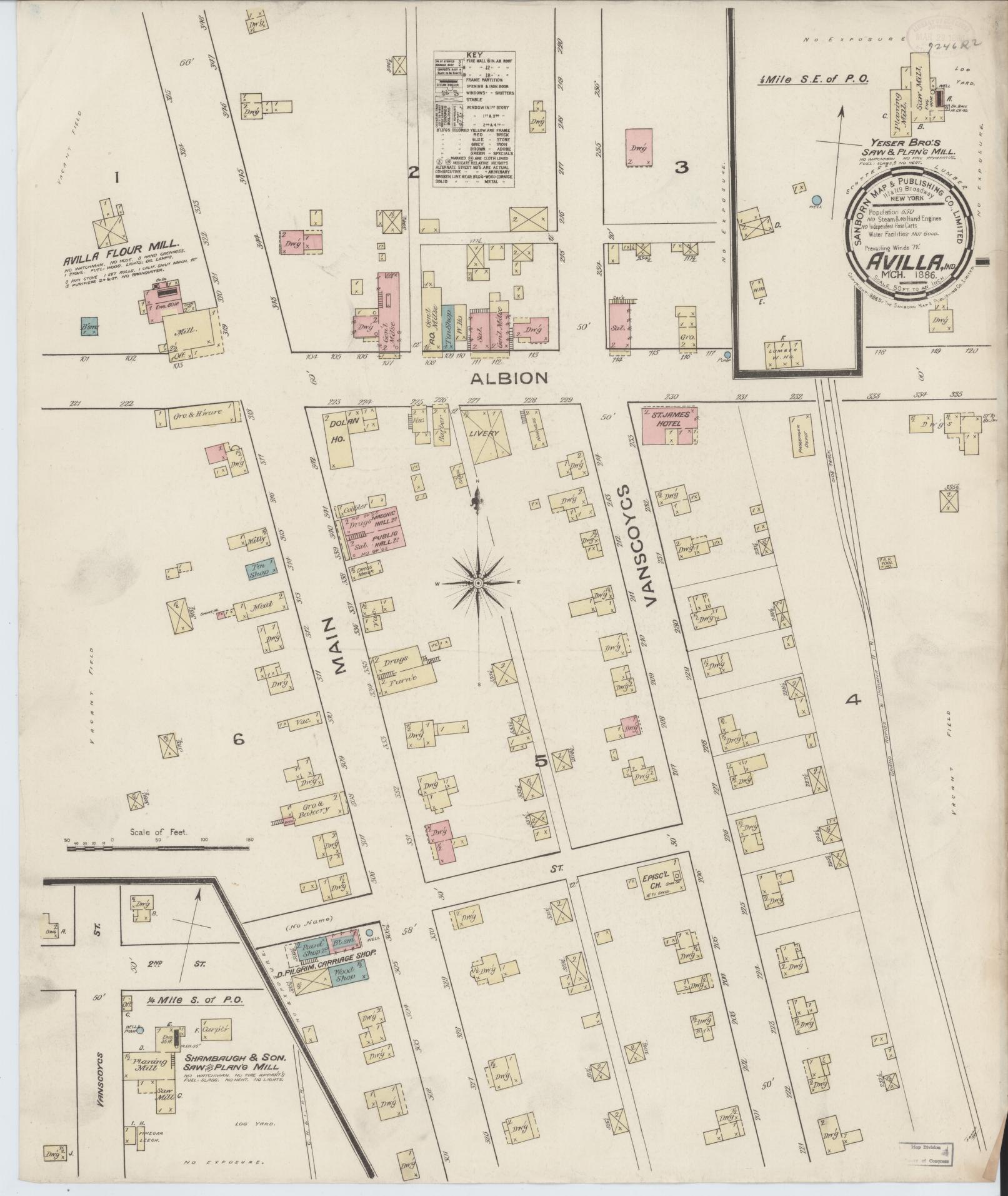 Sanborn Fire Insurance Map from Avilla, Noble County, Indiana (1886), Sheet #0001 - Historic Sanborn Fire Insurance Map Print, vintage old map wall art, antique decor, genealogy gift, Indiana Indiana map