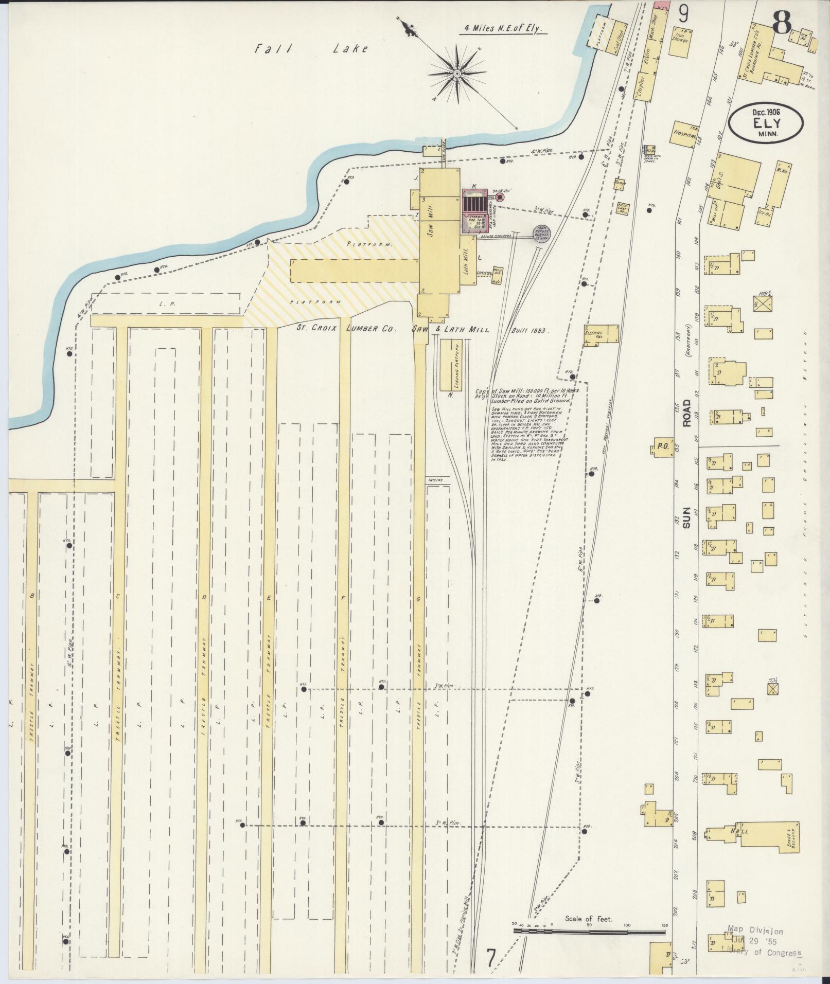Sanborn Fire Insurance Map from Ely, Saint Louis County, Minnesota (1906), Sheet #0008 - Historic Sanborn Fire Insurance Map Print, vintage old map wall art, antique decor, genealogy gift, Minnesota Minnesota map
