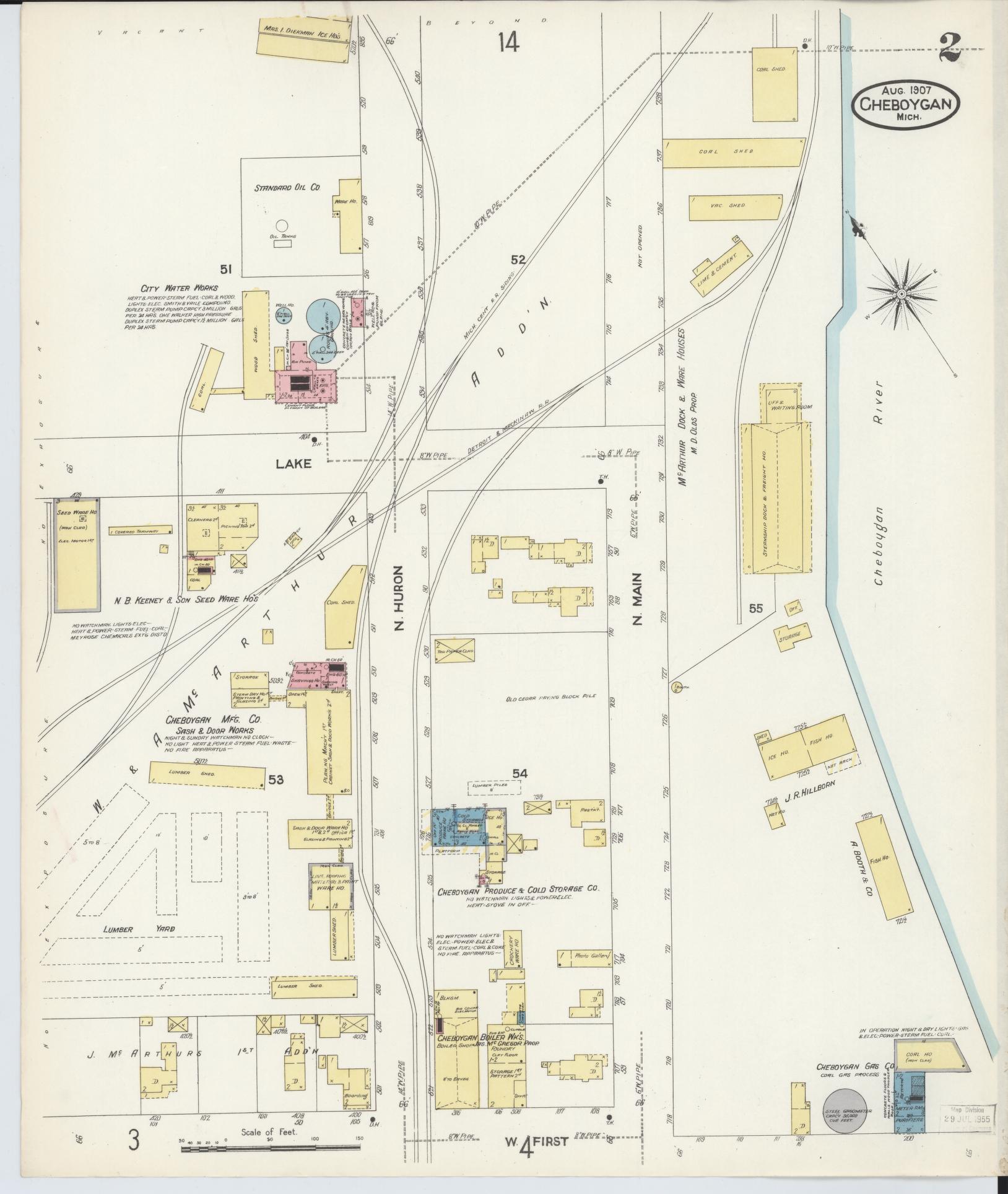 Sanborn Fire Insurance Map from Cheboygan, Cheboygan County, Michigan (1907), Sheet #0002 - Historic Sanborn Fire Insurance Map Print, vintage old map wall art, antique decor, genealogy gift, Michigan Michigan map