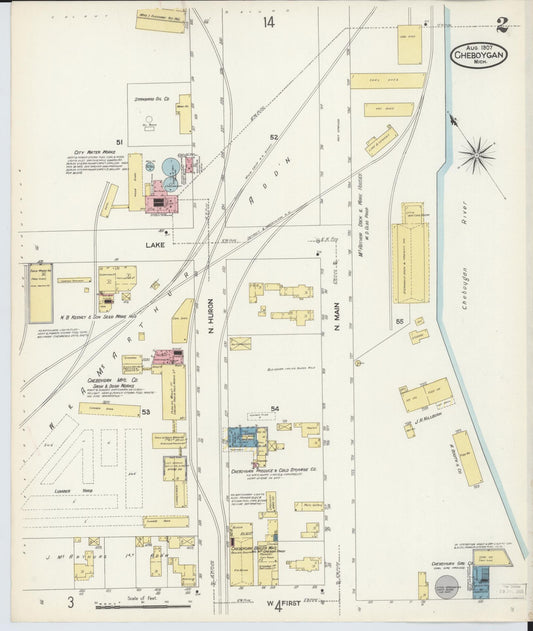 Sanborn Fire Insurance Map from Cheboygan, Cheboygan County, Michigan (1907), Sheet #0002 - Historic Sanborn Fire Insurance Map Print, vintage old map wall art, antique decor, genealogy gift, Michigan Michigan map