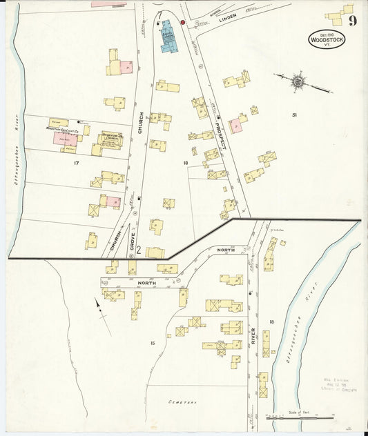Sanborn Fire Insurance Map from Woodstock, Windsor County, Vermont (1910), Sheet #0009 - Historic Sanborn Fire Insurance Map Print, vintage old map wall art, antique decor, genealogy gift, Vermont Vermont map