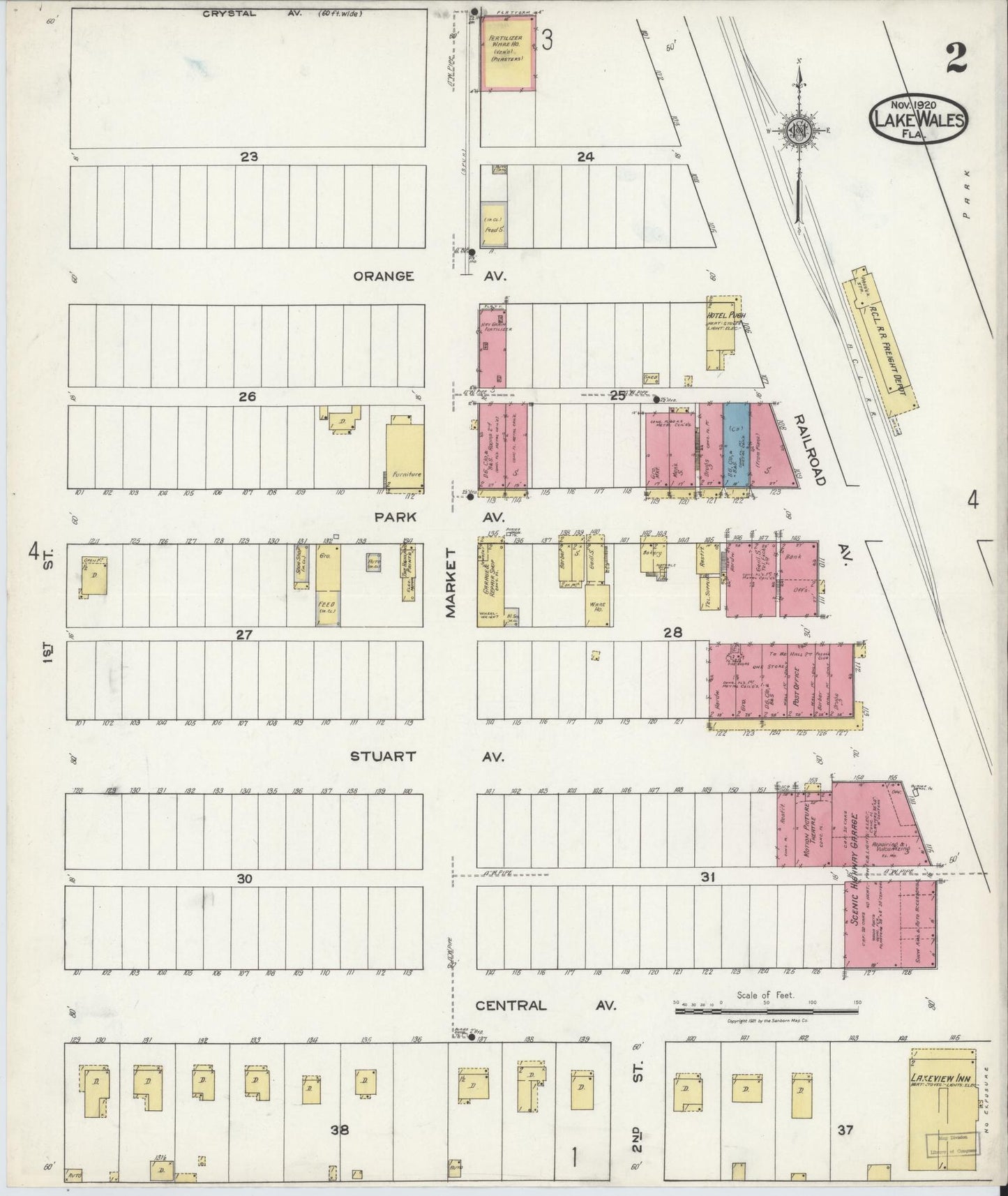 Sanborn Fire Insurance Map from Lake Wales, Polk County, Florida (1920), Sheet #0002 - Historic Sanborn Fire Insurance Map Print, vintage old map wall art, antique decor, genealogy gift, Florida Florida map