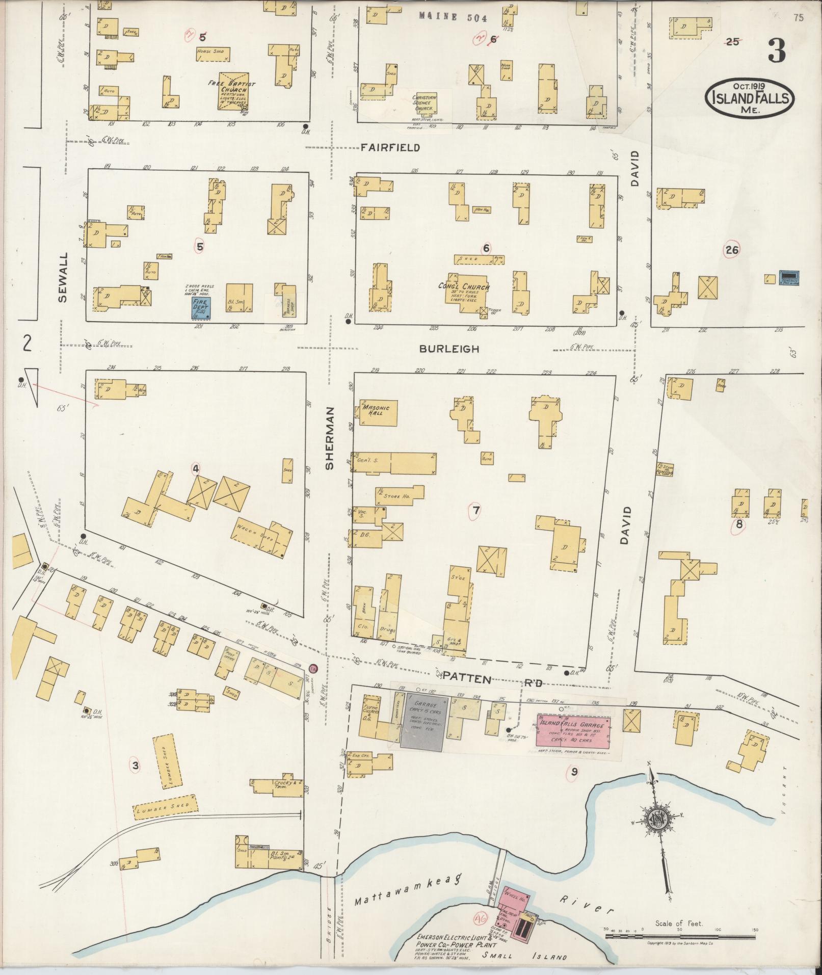Sanborn Fire Insurance Map from Island Falls, Aroostook County, Maine (1929), Sheet #0003 - Historic Sanborn Fire Insurance Map Print, vintage old map wall art, antique decor, genealogy gift, Maine Maine map