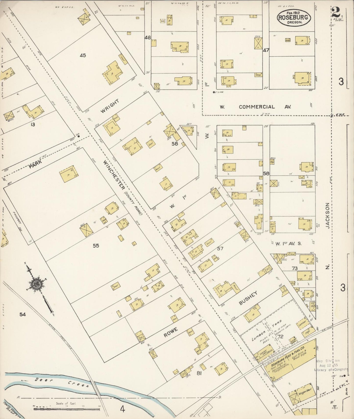 Sanborn Fire Insurance Map from Roseburg, Douglas County, Oregon (1912), Sheet #0002 - Complete Map Set gallery image, historic Sanborn map, vintage wall art, Oregon Oregon