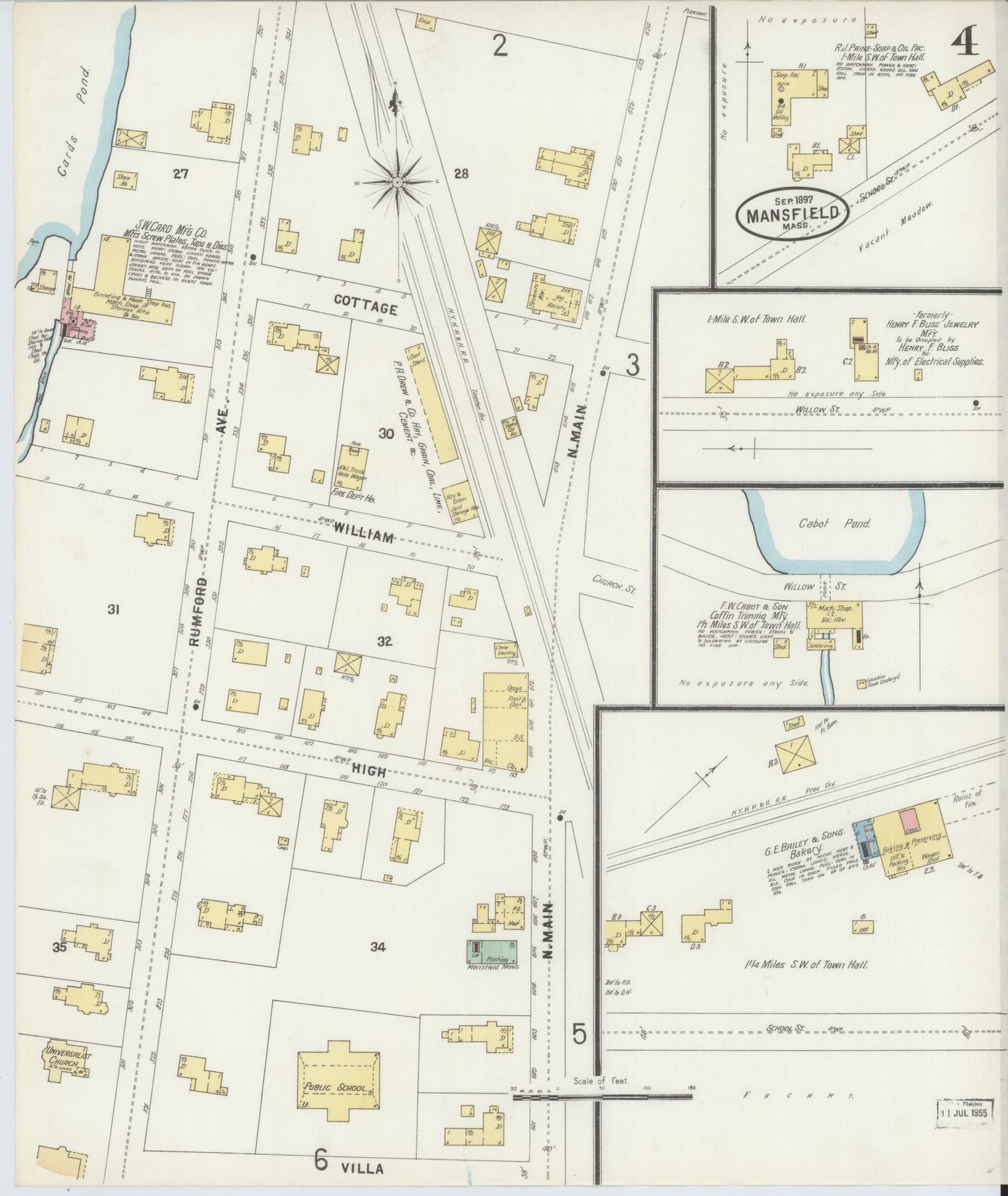 Sanborn Fire Insurance Map from Mansfield, Bristol County, Massachusetts (1897), Sheet #0004 - Complete Map Set gallery image, historic Sanborn map, vintage wall art, Massachusetts Massachusetts