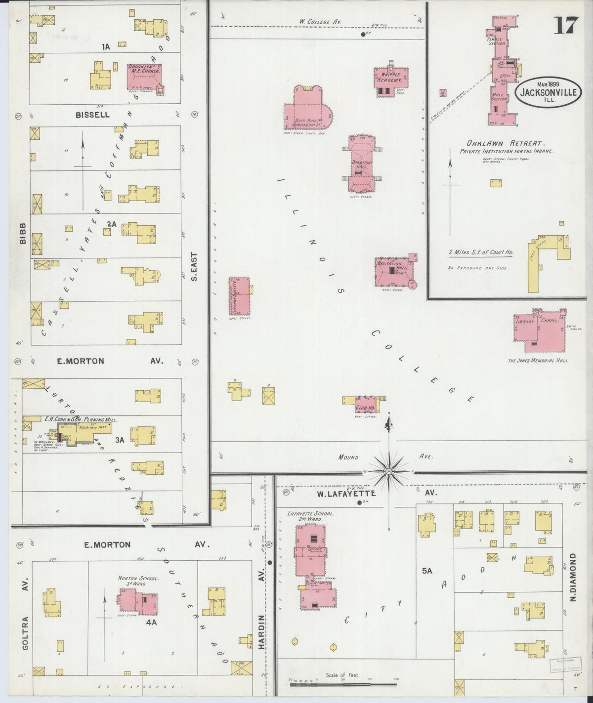Sanborn Fire Insurance Map from Jacksonville, Morgan County, Illinois (1899), Sheet #0017 - Historic Sanborn Fire Insurance Map Print, vintage old map wall art, antique decor, genealogy gift, Illinois Illinois map