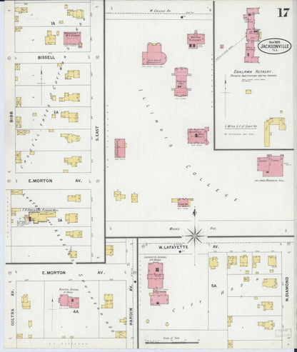 Sanborn Fire Insurance Map from Jacksonville, Morgan County, Illinois (1899), Sheet #0017 - Historic Sanborn Fire Insurance Map Print, vintage old map wall art, antique decor, genealogy gift, Illinois Illinois map