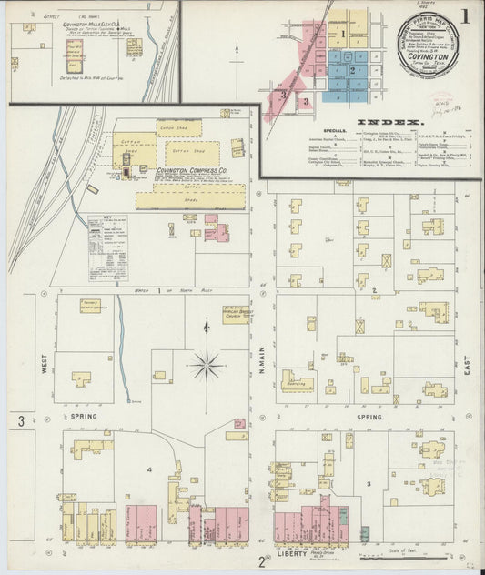 Sanborn Fire Insurance Map from Covington, Tipton County, Tennessee (1896), Sheet #0001 - Complete Map Set gallery image, historic Sanborn map, vintage wall art, Tennessee Tennessee