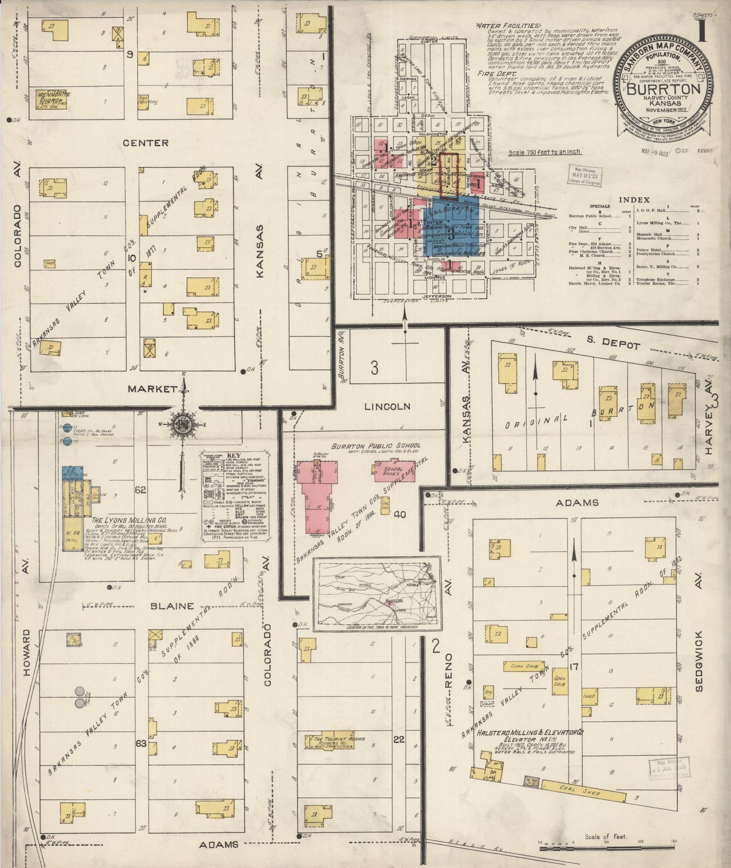 Sanborn Fire Insurance Map from Burrton, Harvey County, Kansas (1922), Sheet #0001 - Complete Map Set gallery image, historic Sanborn map, vintage wall art, Kansas Kansas