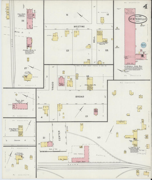 Sanborn Fire Insurance Map from Statesville, Iredell County, North Carolina (1895), Sheet #0004 - Historic Sanborn Fire Insurance Map Print, vintage old map wall art, antique decor, genealogy gift, North Carolina North Carolina map