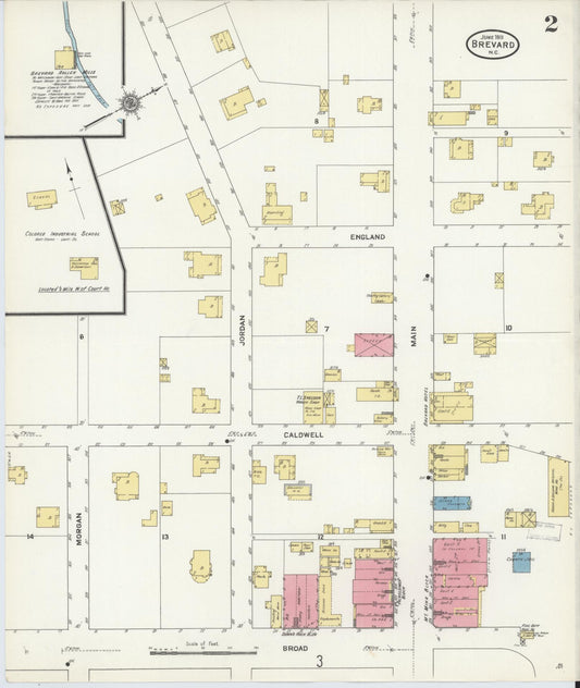 Sanborn Fire Insurance Map from Brevard, Transylvania County, North Carolina (1911), Sheet #0002 - Historic Sanborn Fire Insurance Map Print, vintage old map wall art, antique decor, genealogy gift, North Carolina North Carolina map