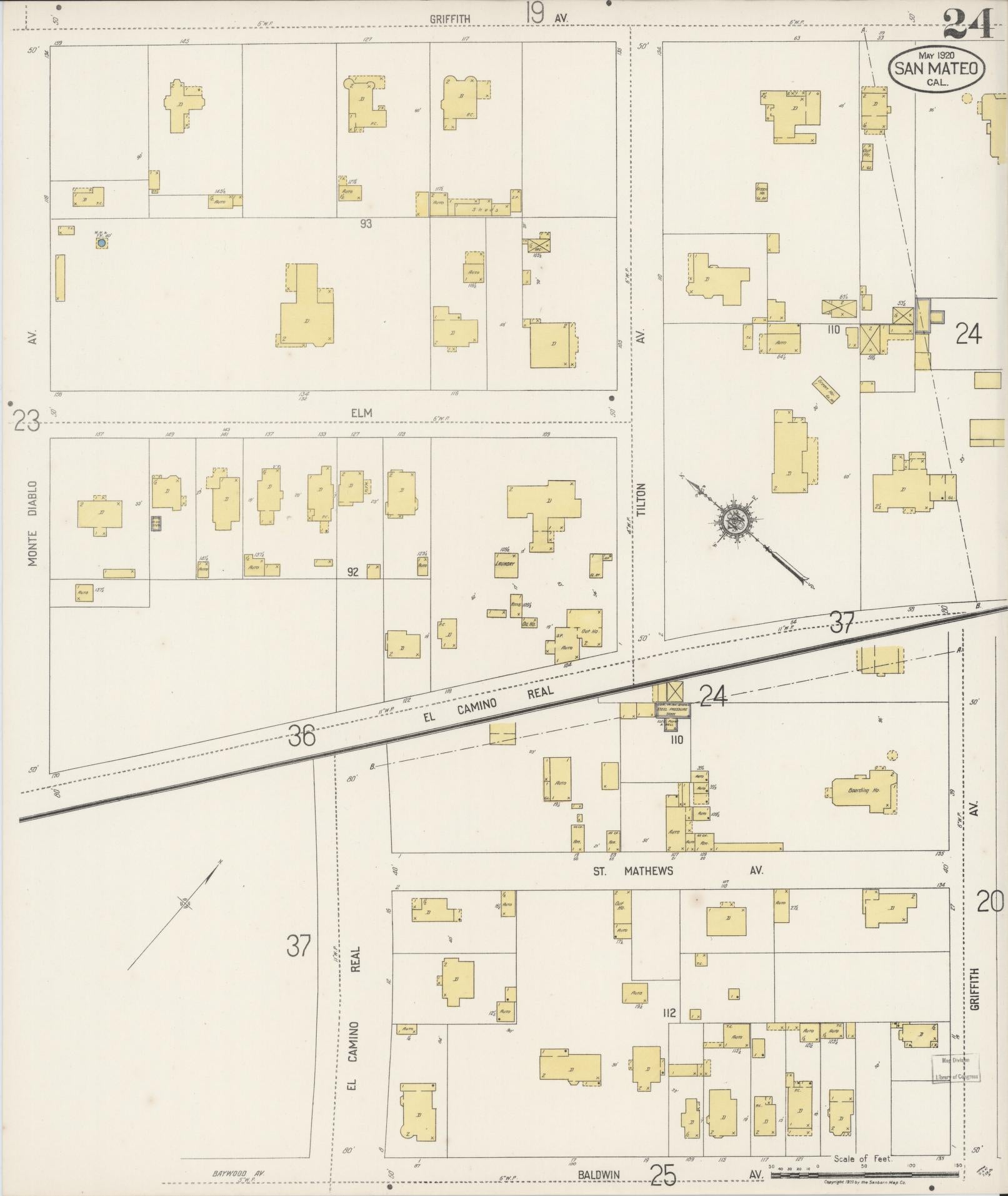 Sanborn Fire Insurance Map from San Mateo, San Mateo County, California (1920), Sheet #0024 - Complete Map Set gallery image, historic Sanborn map, vintage wall art, California California