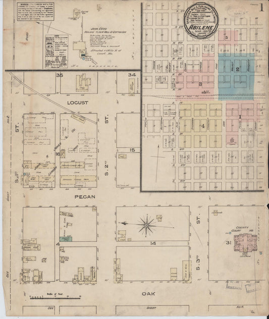 Sanborn Fire Insurance Map from Abilene, Taylor County, Texas (1885), Sheet #0001 - Complete Map Set gallery image, historic Sanborn map, vintage wall art, Texas Texas