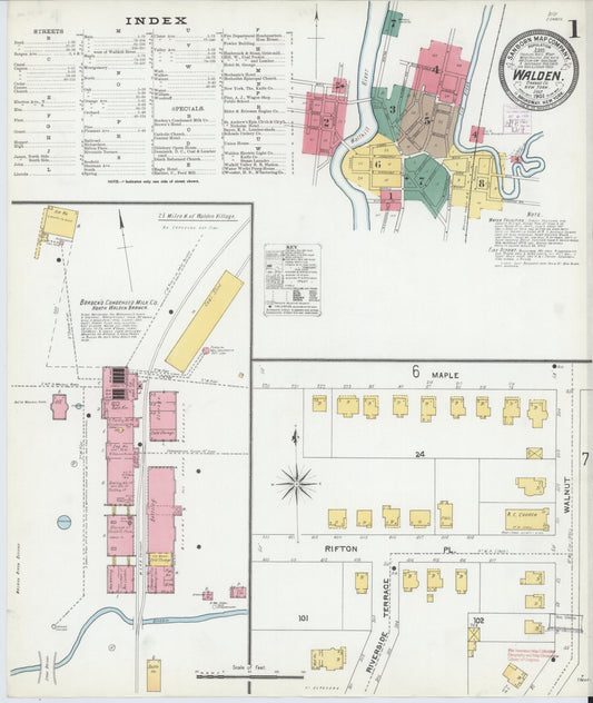 Sanborn Fire Insurance Map from Walden, Orange County, New York (1905), Sheet #0001 - Complete Map Set gallery image, historic Sanborn map, vintage wall art, New York New York
