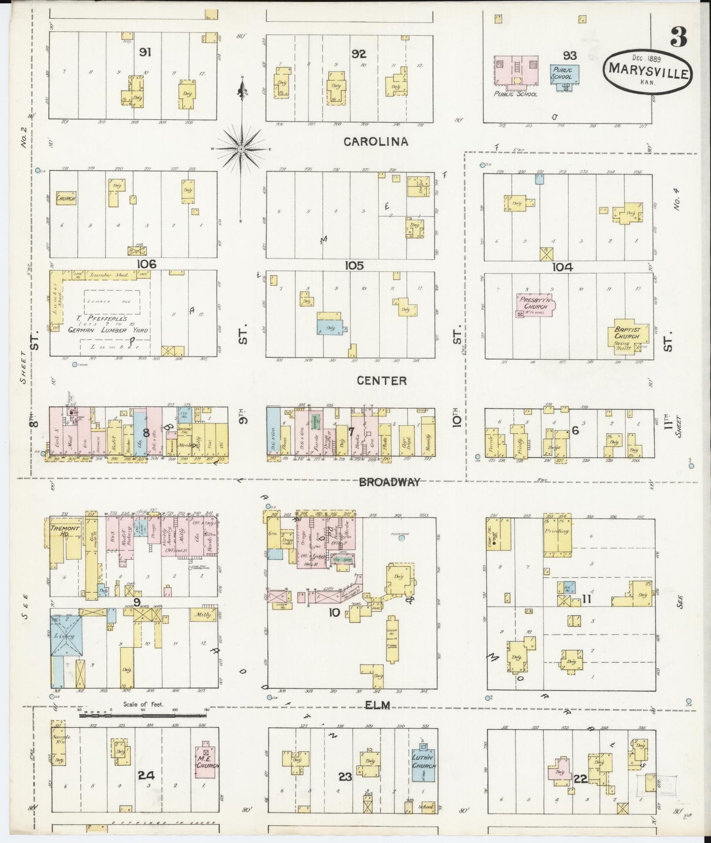 Sanborn Fire Insurance Map from Marysville, Marshall County, Kansas (1889), Sheet #0003 - Complete Map Set gallery image, historic Sanborn map, vintage wall art, Kansas Kansas