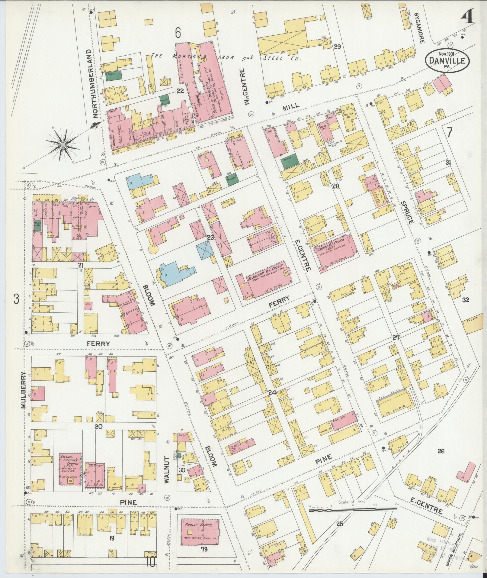 Sanborn Fire Insurance Map from Danville, Montour County, Pennsylvania (1901), Sheet #0004 - Historic Sanborn Fire Insurance Map Print, vintage old map wall art, antique decor, genealogy gift, Pennsylvania Pennsylvania map