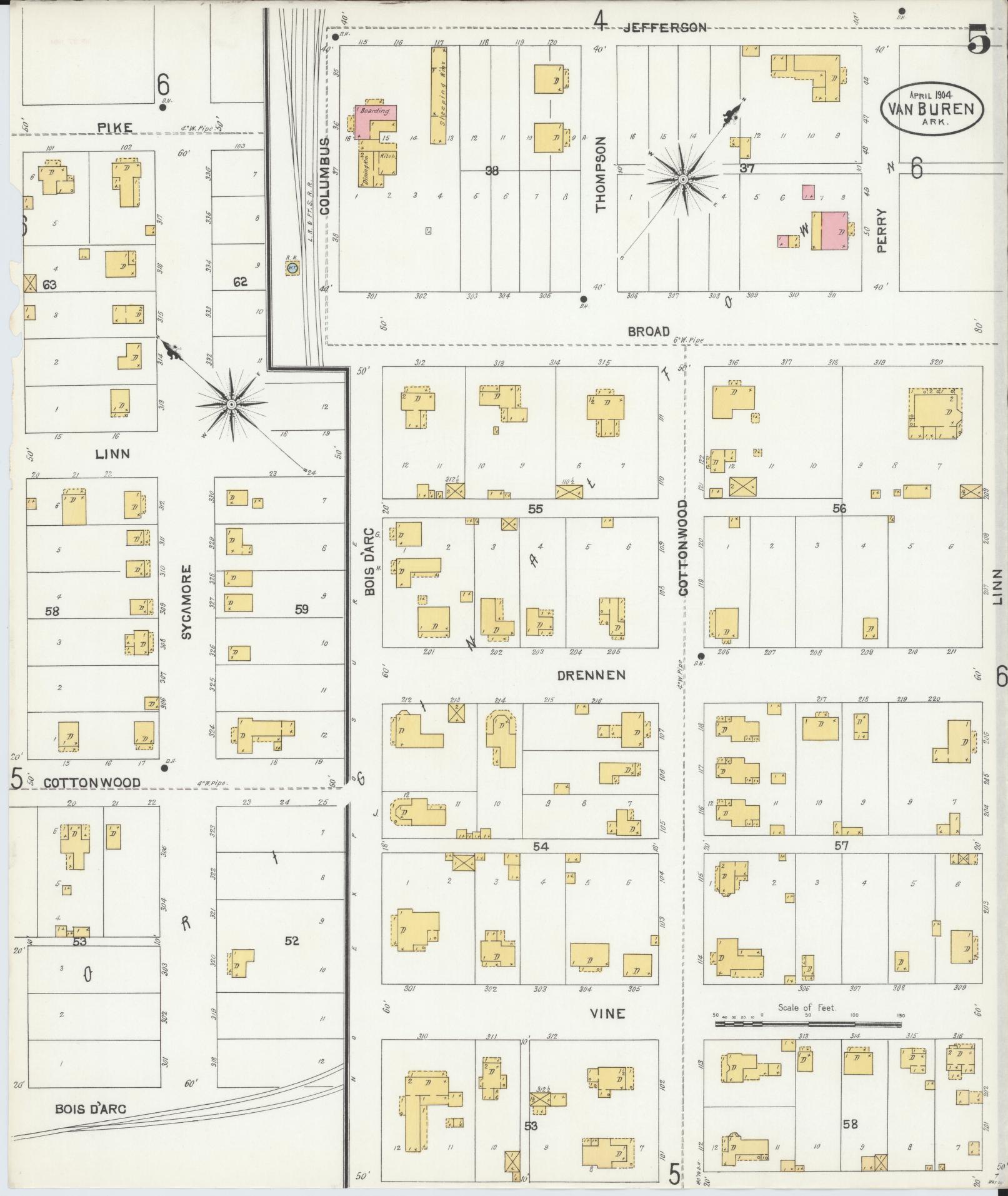 Sanborn Fire Insurance Map from Van Buren, Crawford County, Arkansas (1904), Sheet #0005 - Historic Sanborn Fire Insurance Map Print, vintage old map wall art, antique decor, genealogy gift, Arkansas Arkansas map