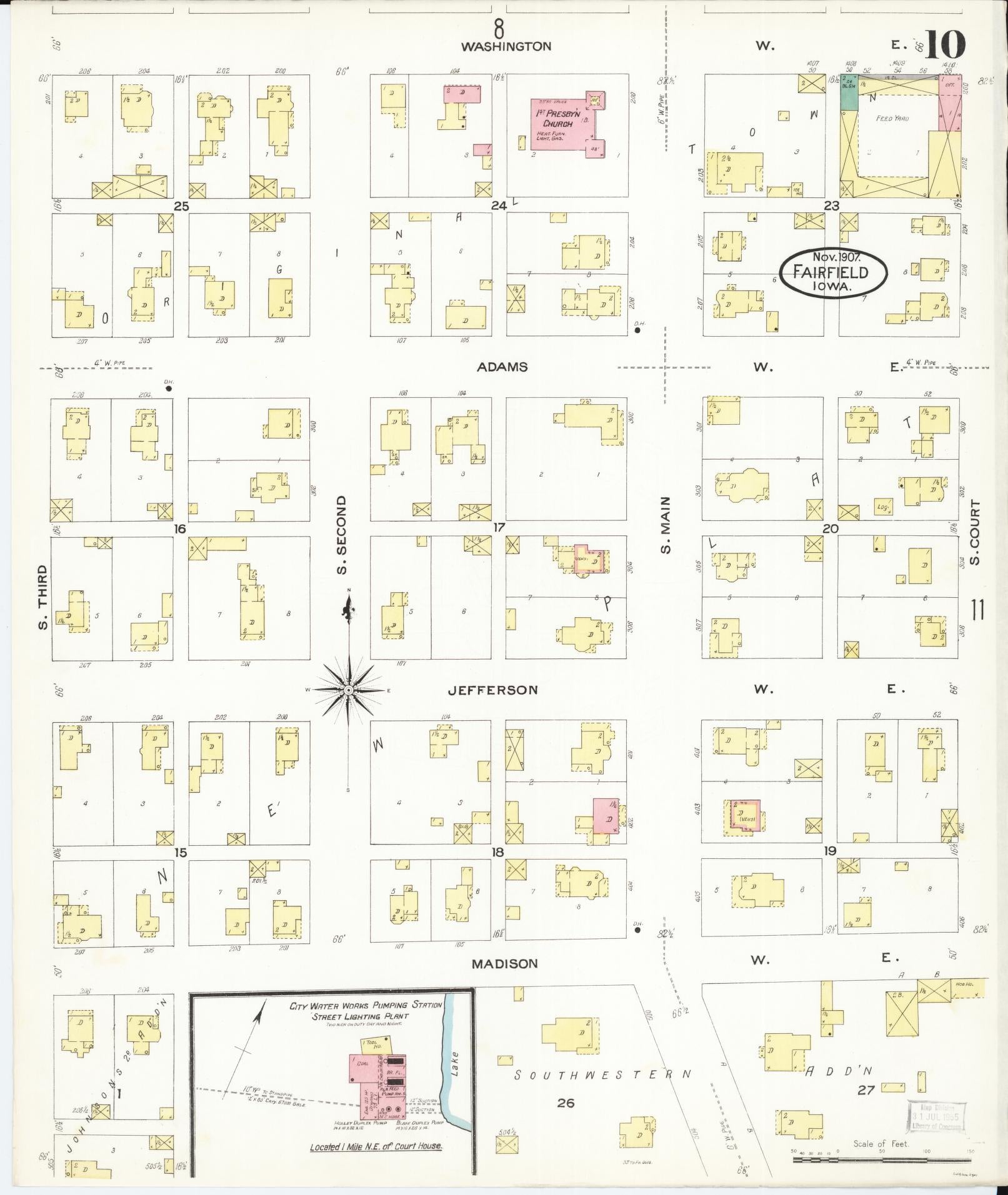 Sanborn Fire Insurance Map from Fairfield, Jefferson County, Iowa (1907), Sheet #0010 - Historic Sanborn Fire Insurance Map Print, vintage old map wall art