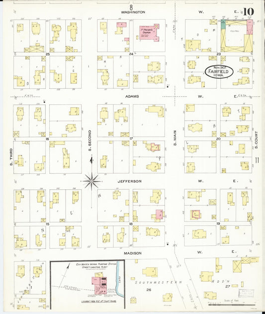 Sanborn Fire Insurance Map from Fairfield, Jefferson County, Iowa (1907), Sheet #0010 - Historic Sanborn Fire Insurance Map Print, vintage old map wall art
