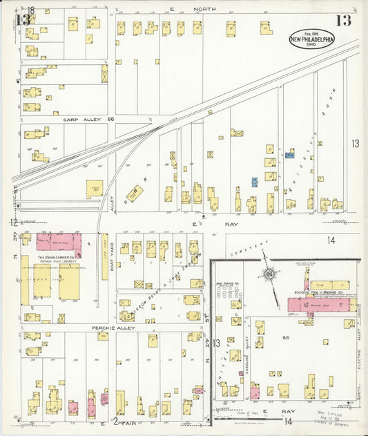 Sanborn Fire Insurance Map from New Philadelphia, Tuscarawas County, Ohio (1926), Sheet #0013 - Historic Sanborn Fire Insurance Map Print, vintage old map wall art, antique decor, genealogy gift, Ohio Ohio map