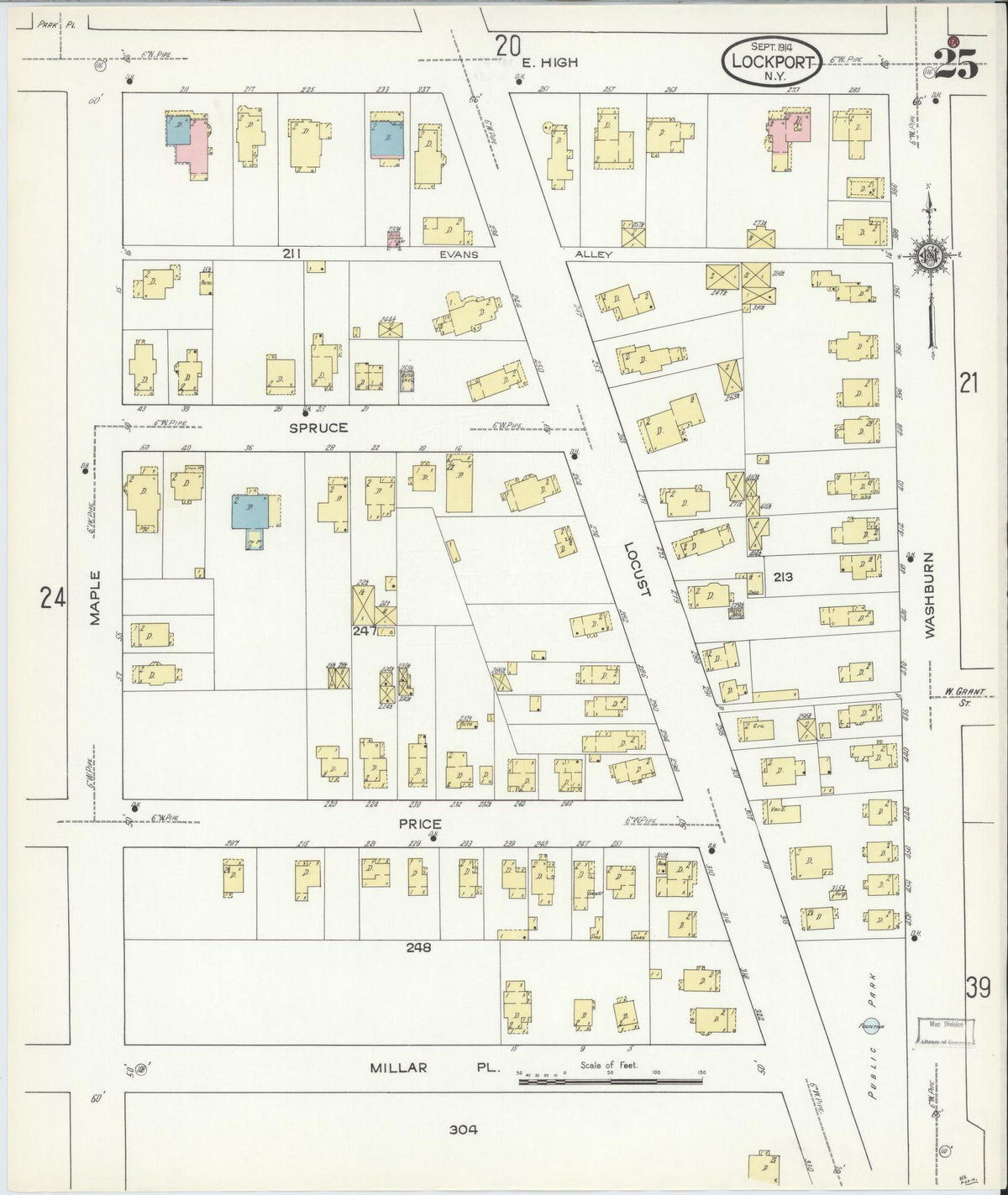 Sanborn Fire Insurance Map from Lockport, Niagara County, New York (1914), Sheet #0025 - Complete Map Set gallery image, historic Sanborn map, vintage wall art, New York New York