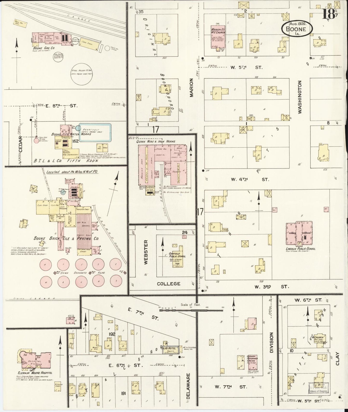 Sanborn Fire Insurance Map from Boone, Boone County, Iowa (1909), Sheet #0018 - Historic Sanborn Fire Insurance Map Print, vintage old map wall art